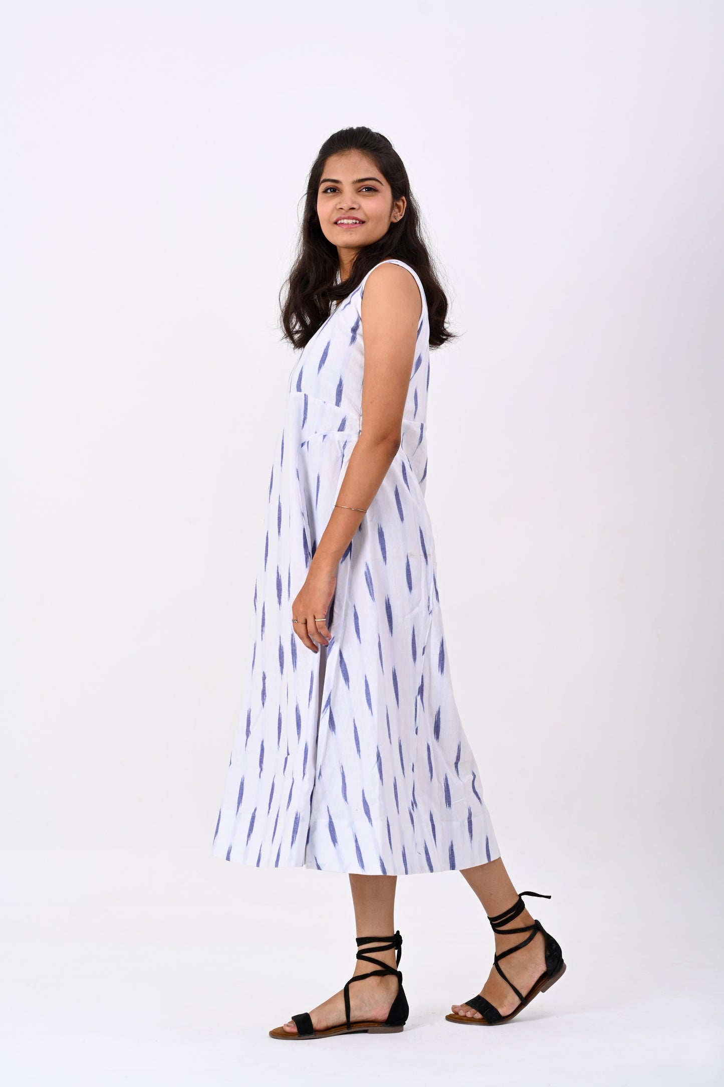 White Ikkat Dress with cord details