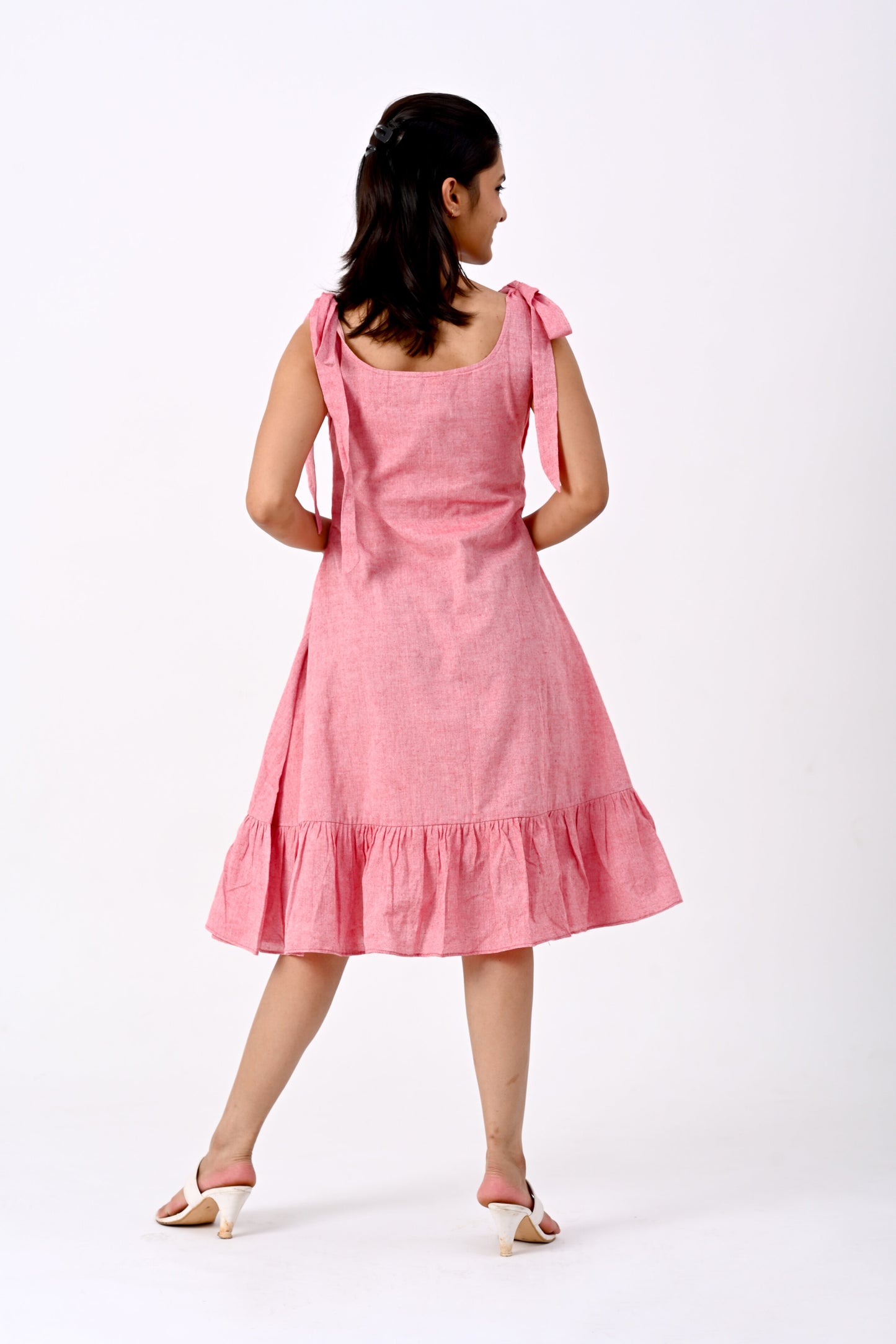 Pink Tie-up Flare dress