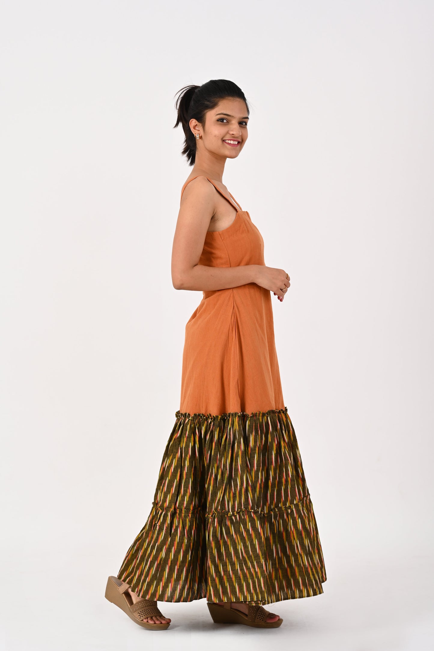 Orange and Green Ikkat Tire Dress