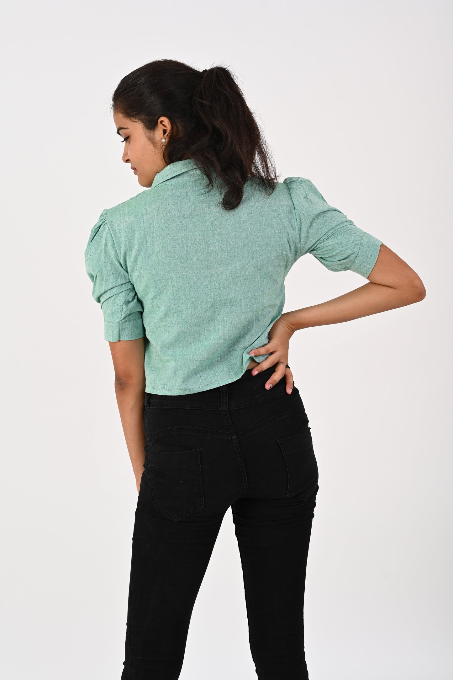 Sea Foam Green Crop Shirt