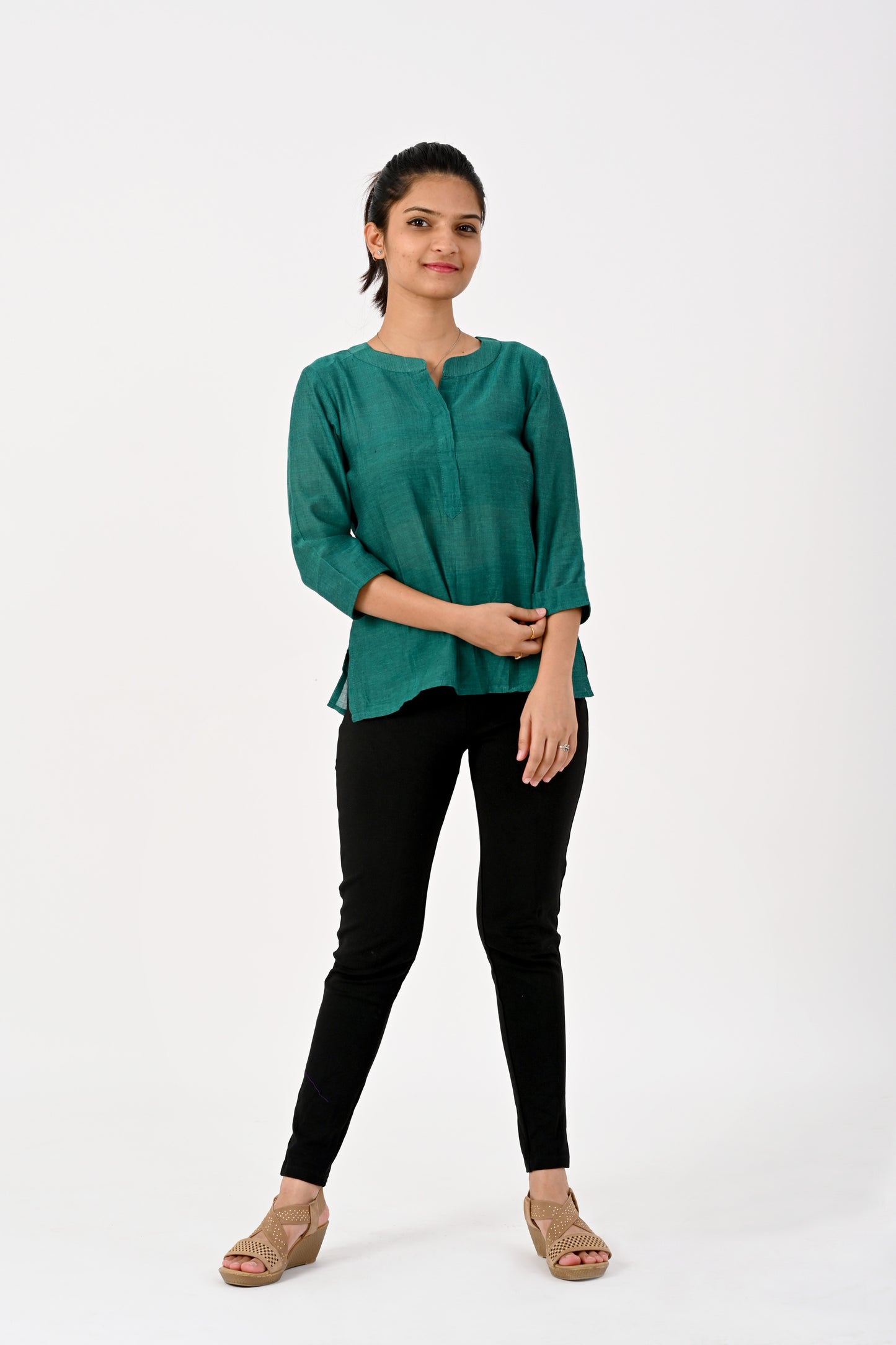 Bottle green Short top HANDLOOM