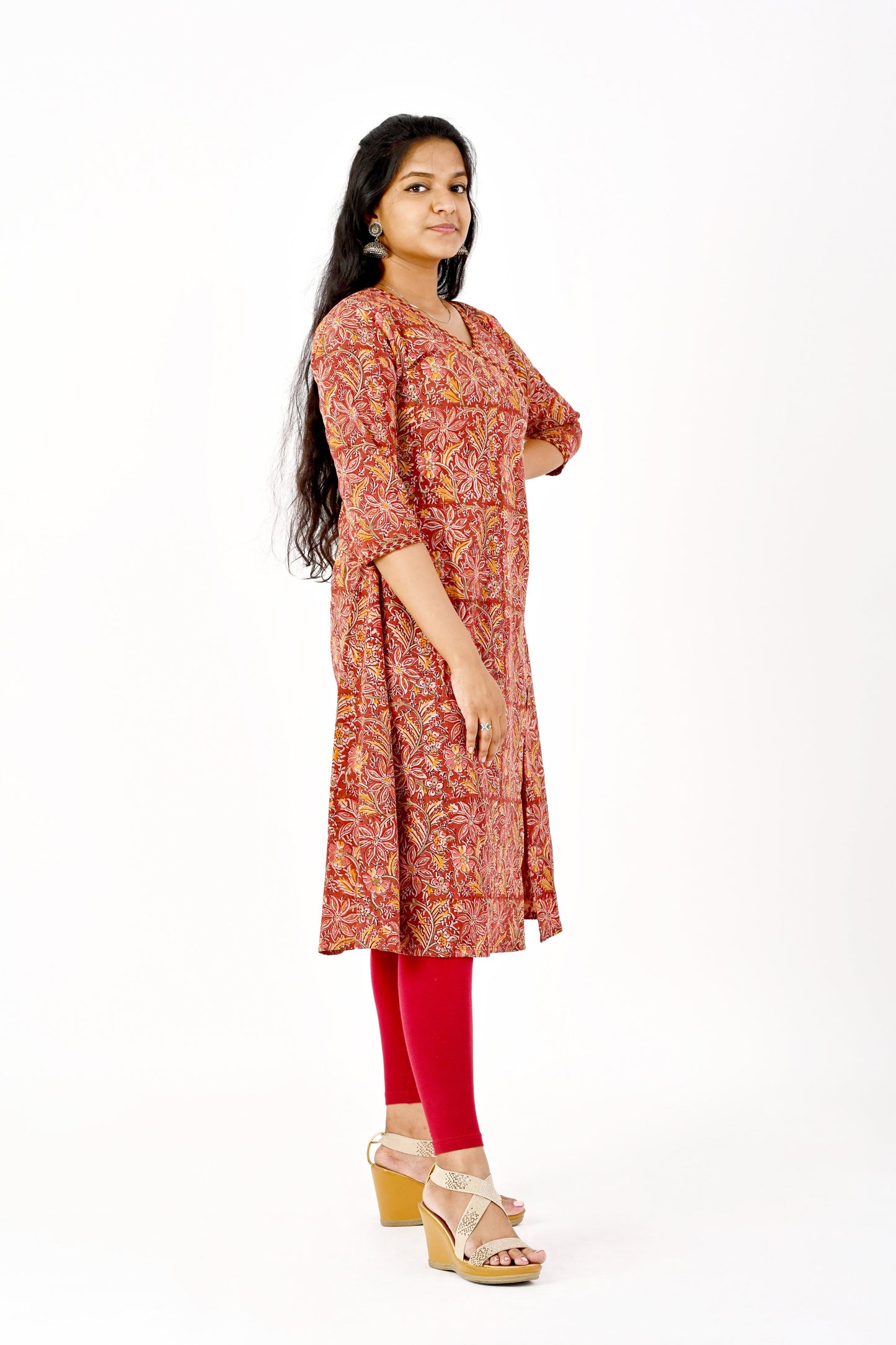 Kalamkari Block Printed Red Kurta