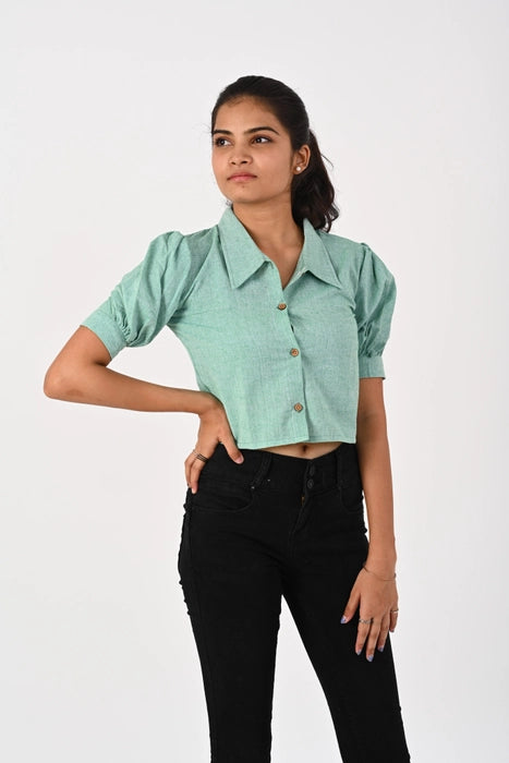 Sea Green Crop Shirt