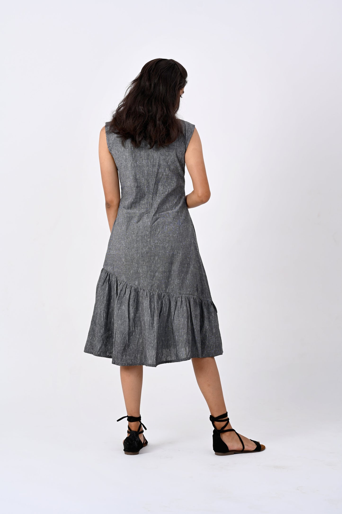 Grey HANDLOOM flare dress with gather detail