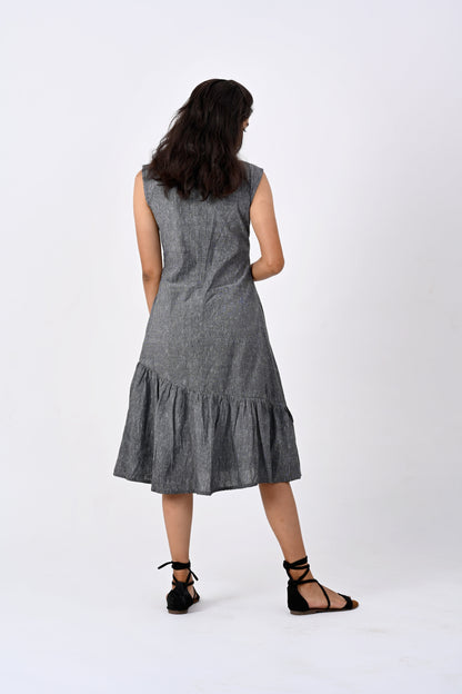 Grey HANDLOOM flare dress with gather detail