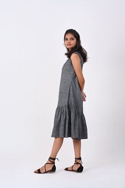 Grey HANDLOOM flare dress with gather detail