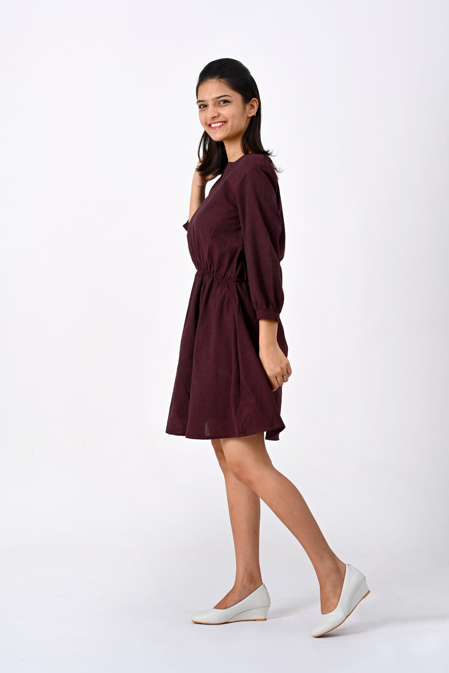 Maroon Dress with puff sleeve