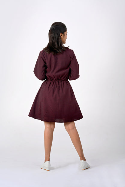 Maroon Dress with puff sleeve