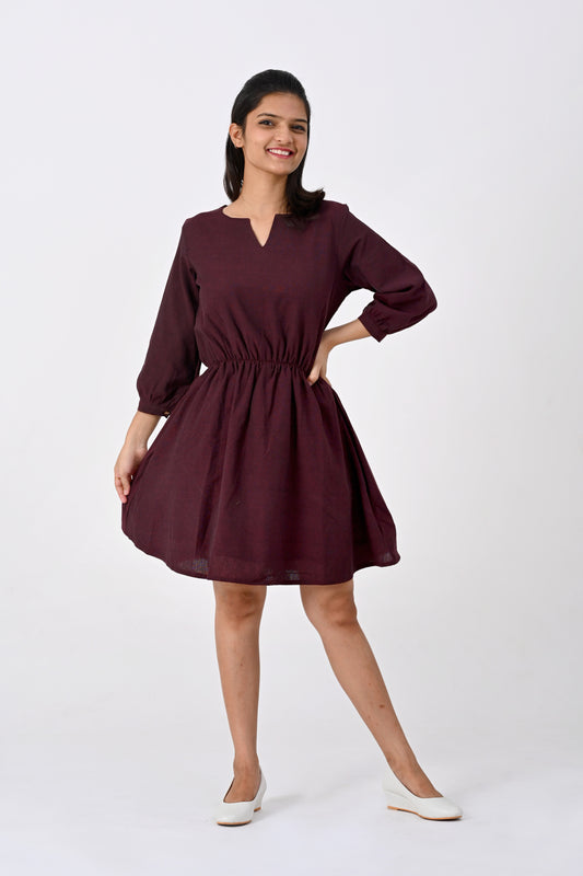 Maroon Dress with puff sleeve