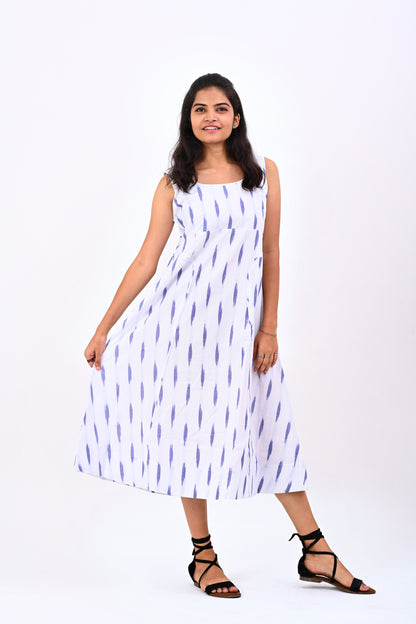 White Ikkat Dress with cord details