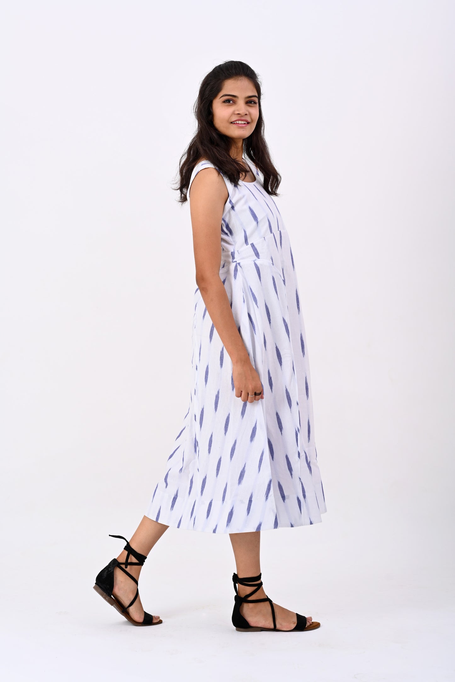 White Ikkat Dress with cord details