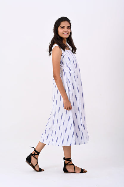 White Ikkat Dress with cord details