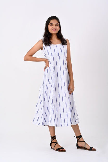 White Ikkat Dress with cord details