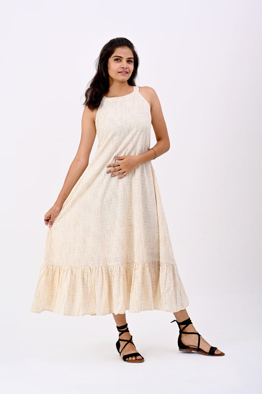 White halter neck dress