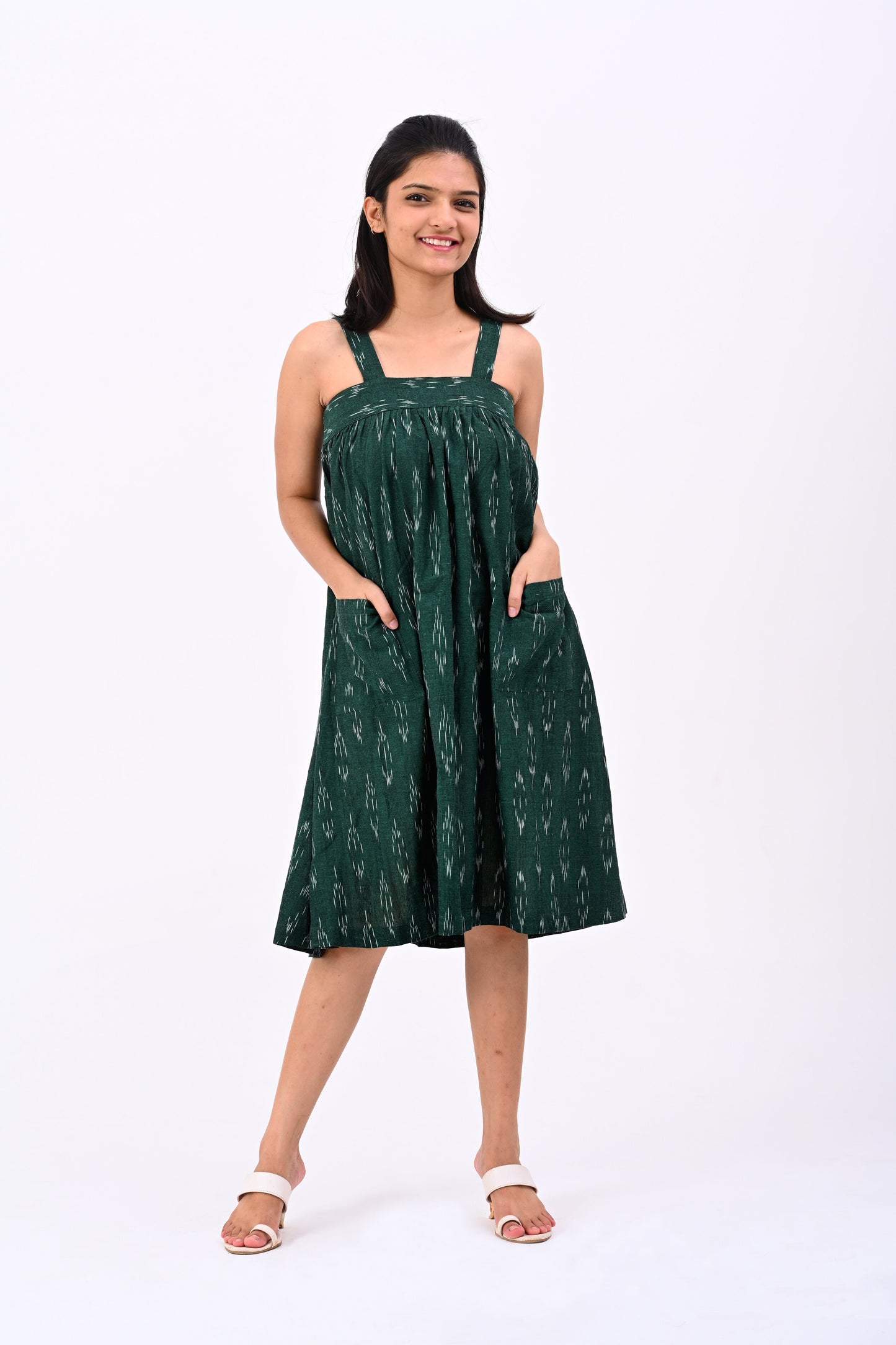 Green Ikkat strap dress