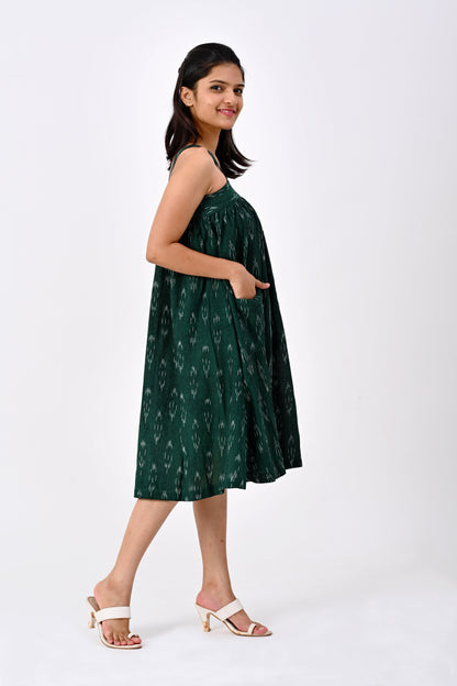 Green Ikkat strap dress
