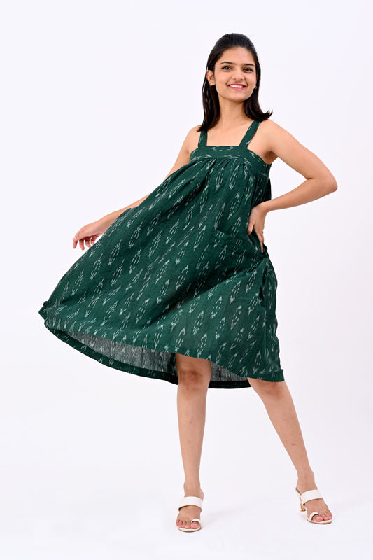 Green Ikkat strap dress