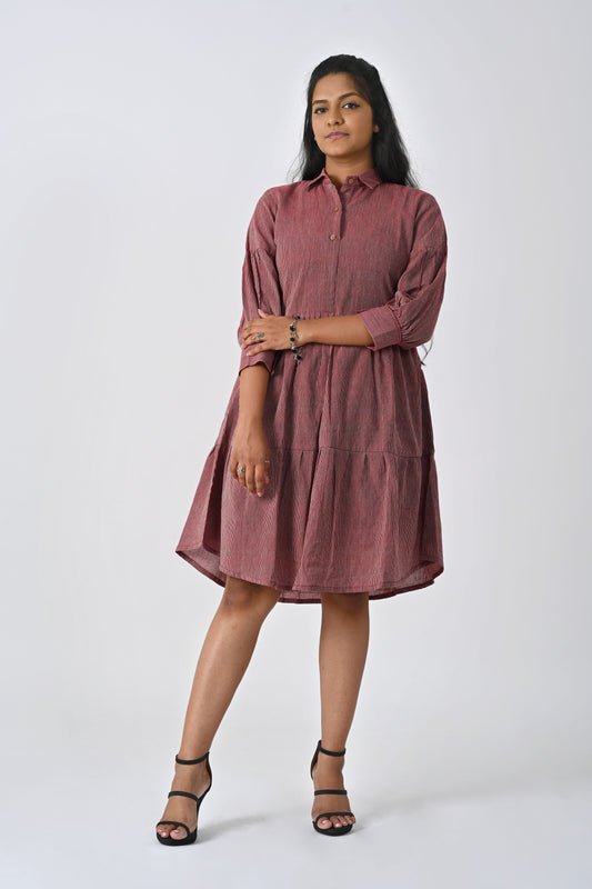 Maroon Stipe Frock