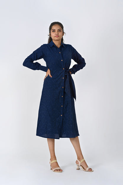 Navy Blue Slit Shirt Dress