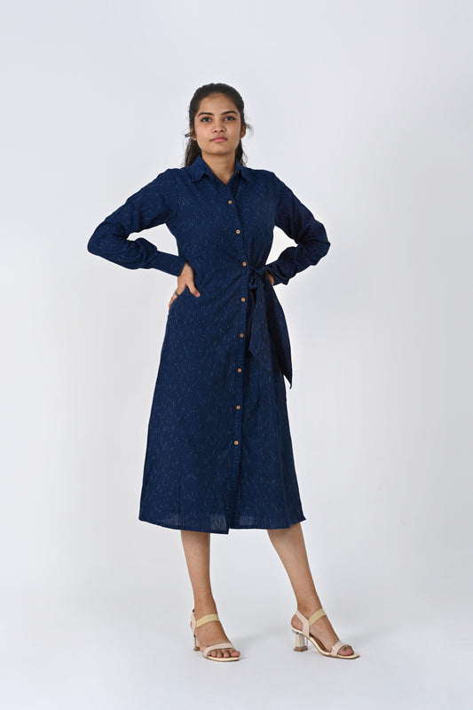 Navy Blue Slit Shirt Dress
