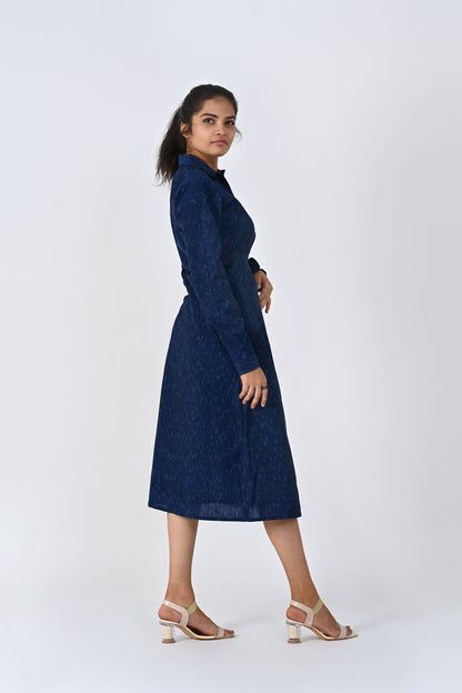 Navy Blue Slit Shirt Dress