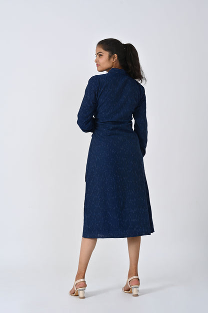 Navy Blue Slit Shirt Dress