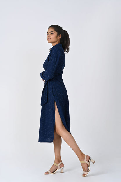 Navy Blue Slit Shirt Dress