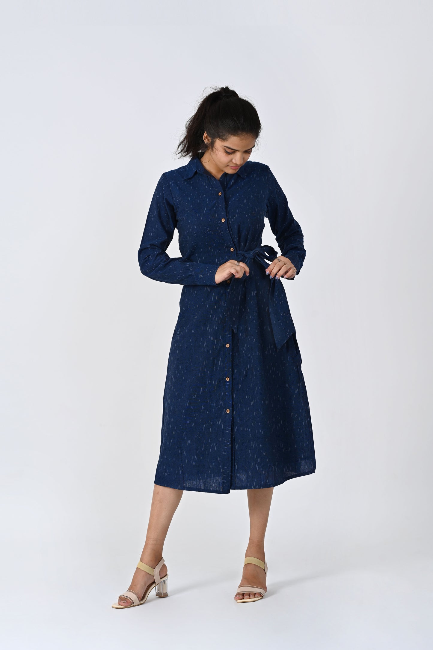 Navy Blue Slit Shirt Dress