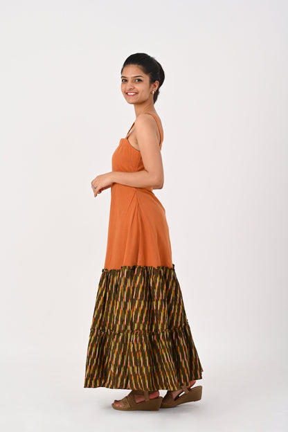 Orange and Green Ikkat Tire Dress