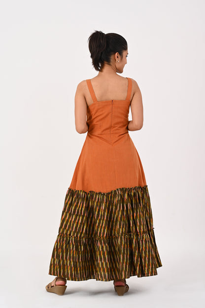 Orange and Green Ikkat Tire Dress