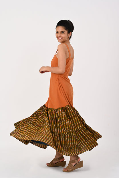 Orange and Green Ikkat Tire Dress