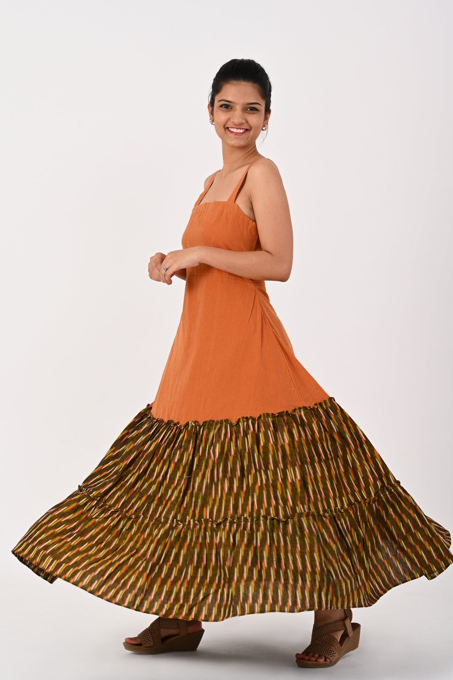 Orange and Green Ikkat Tire Dress