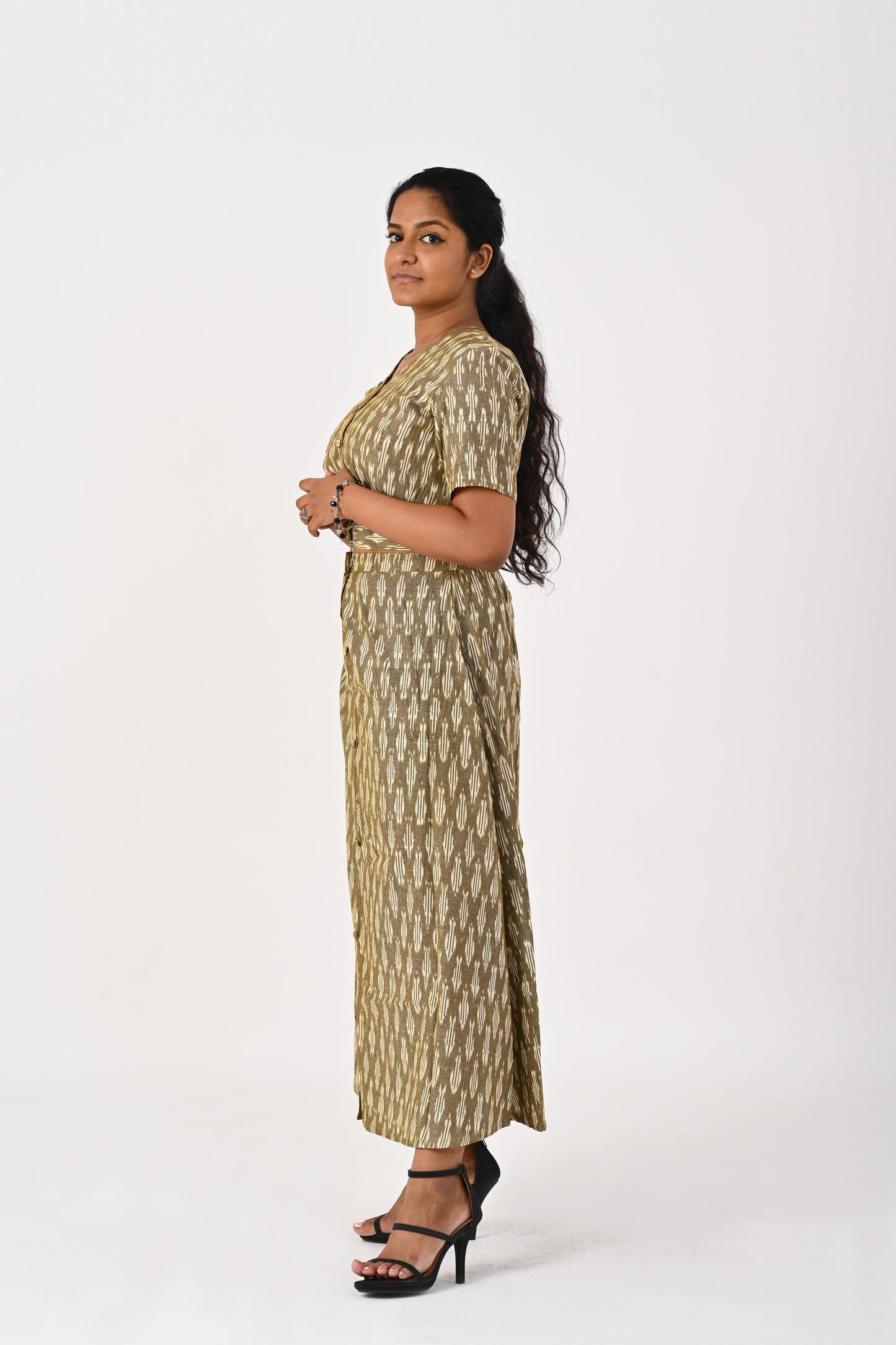 Olive White Ikkat Co-Ord