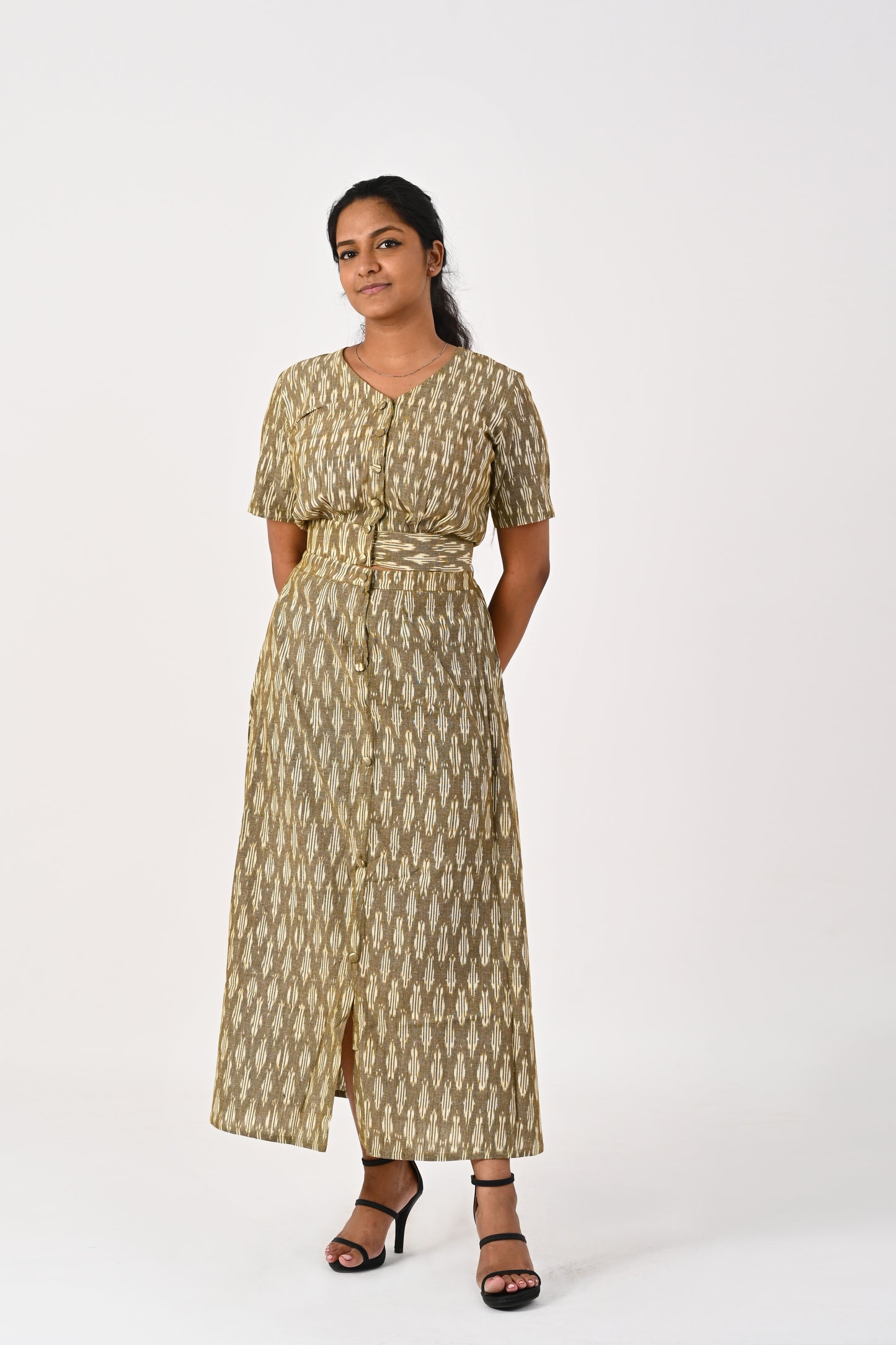 Olive White Ikkat Co-Ord