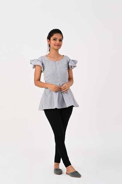 Grey Peplum Top HANDLOOM