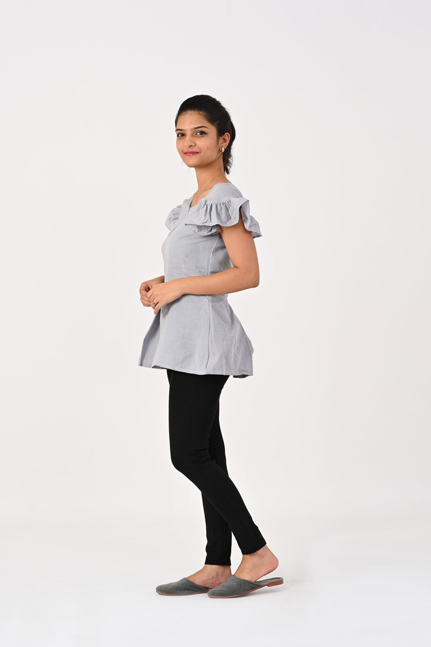 Grey Peplum Top HANDLOOM