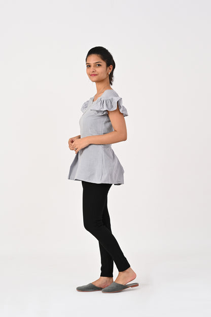 Grey Peplum Top HANDLOOM