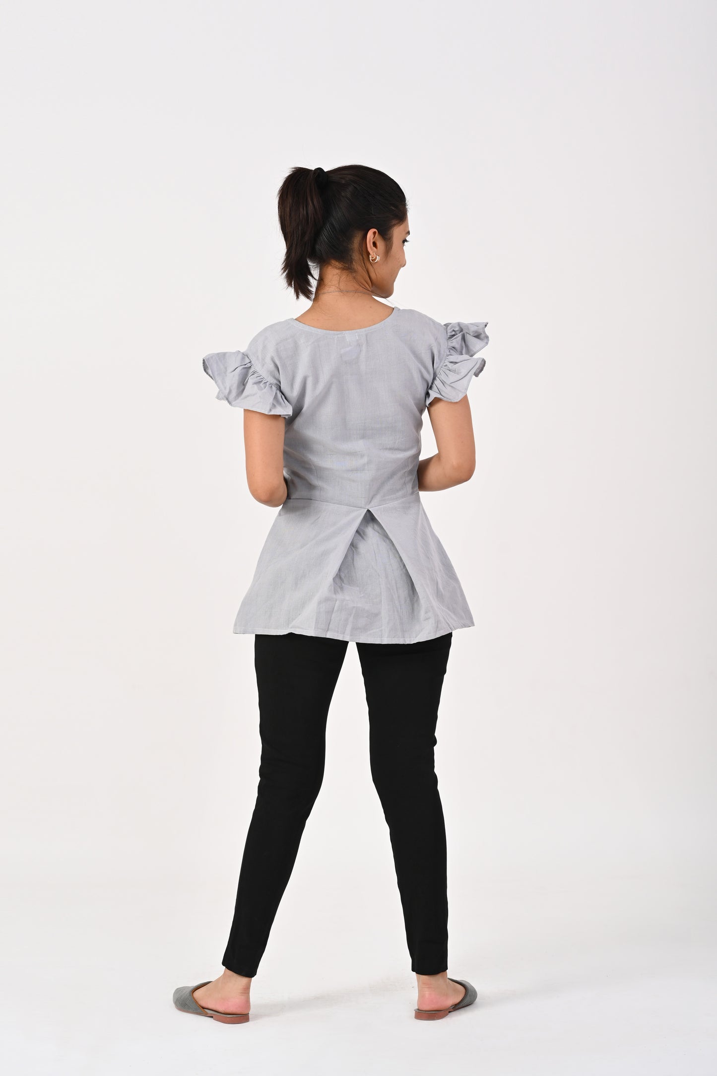 Grey Peplum Top HANDLOOM