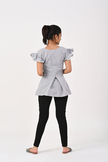 Grey Peplum Top HANDLOOM