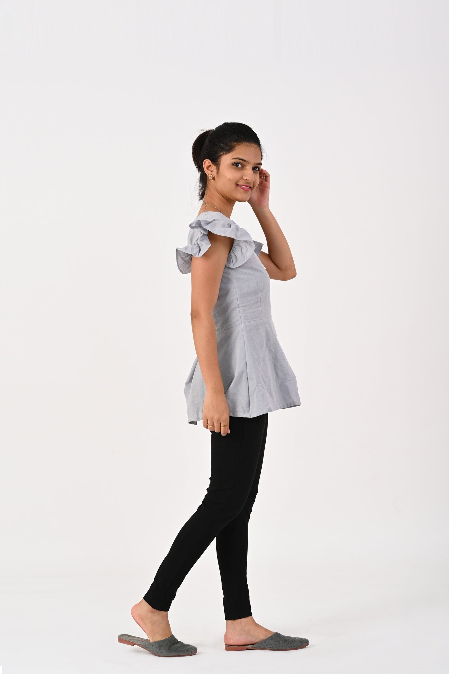 Grey Peplum Top HANDLOOM