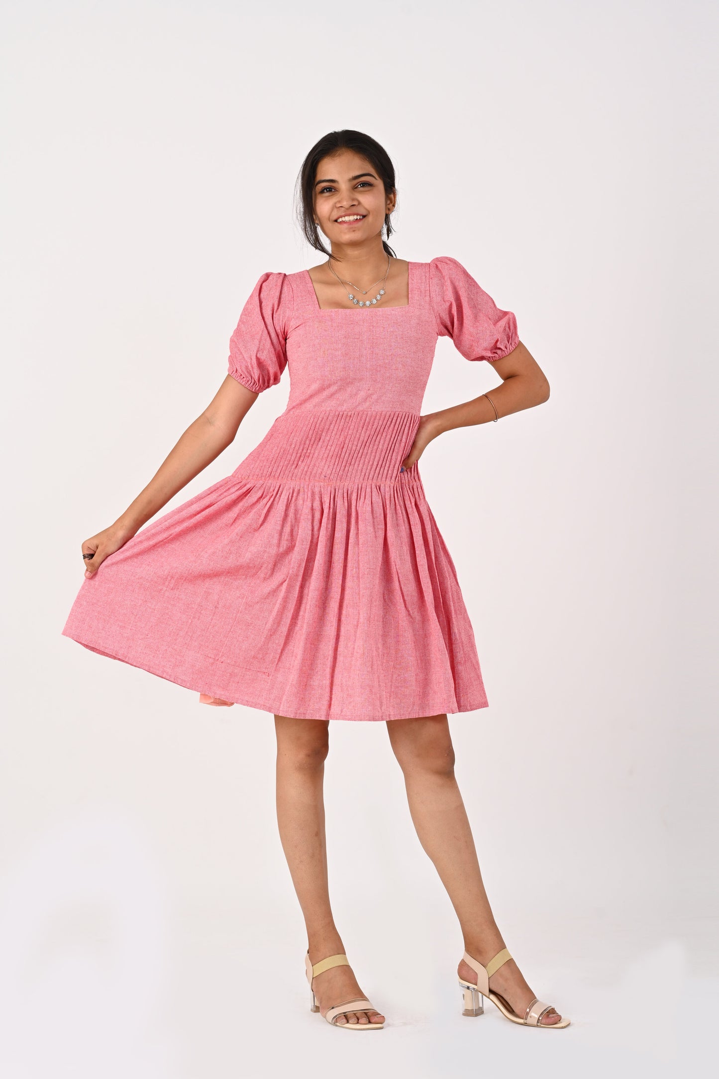 Pink Pin Tuck Dress