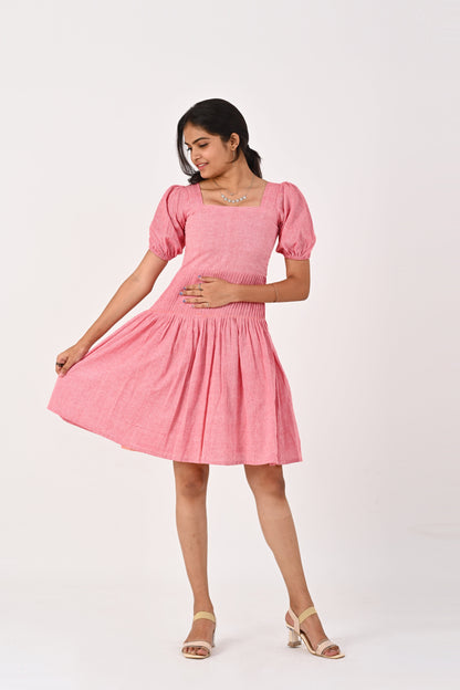 Pink Pin Tuck Dress