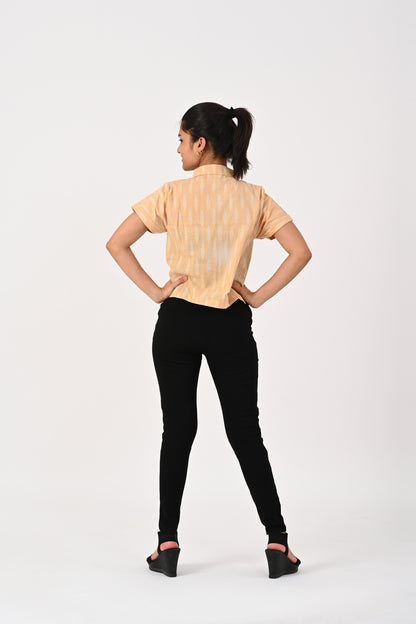 Beige Ikkat Cropped Shirt