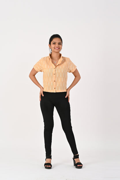 Beige Ikkat Cropped Shirt