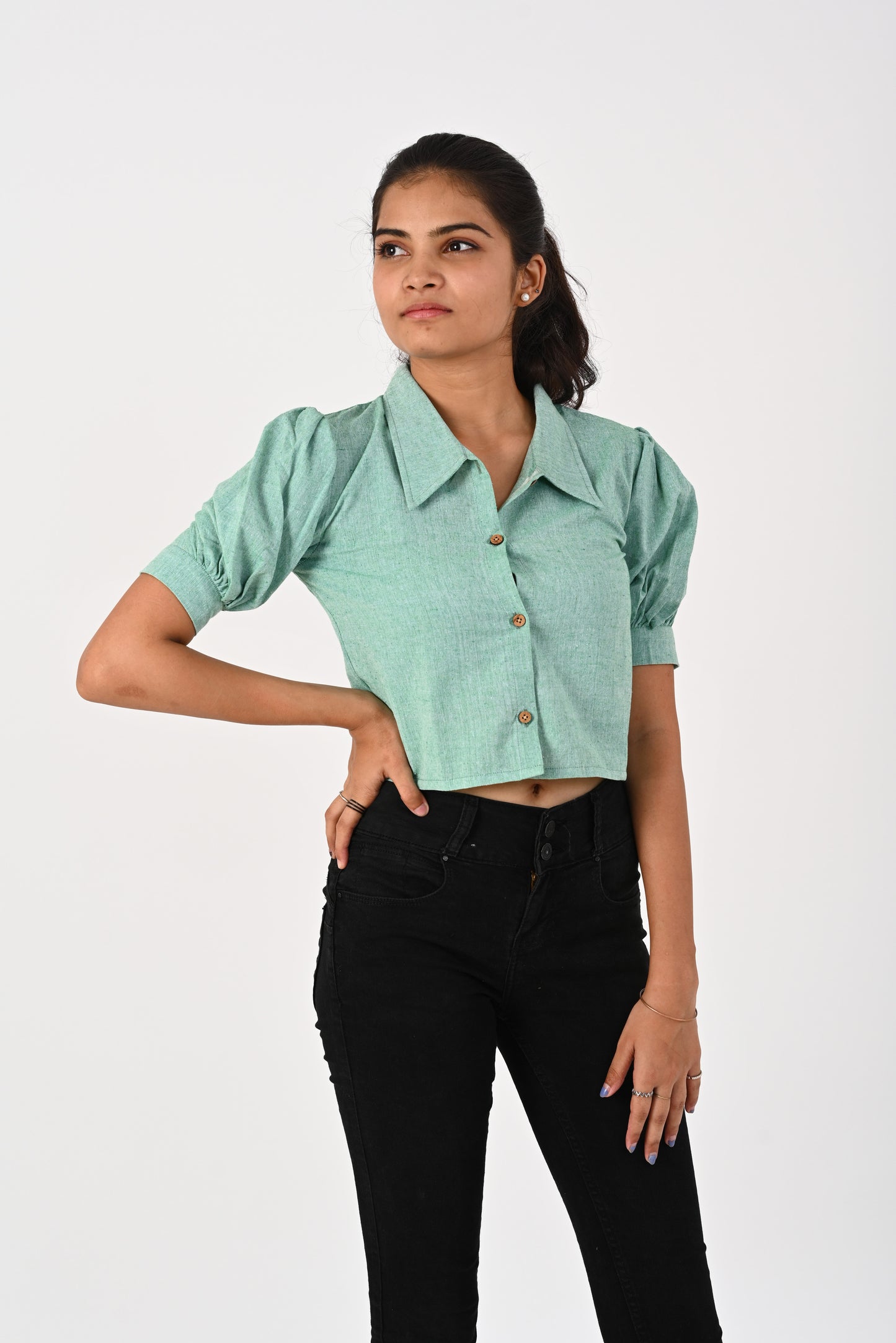 Sea Foam Green Crop Shirt