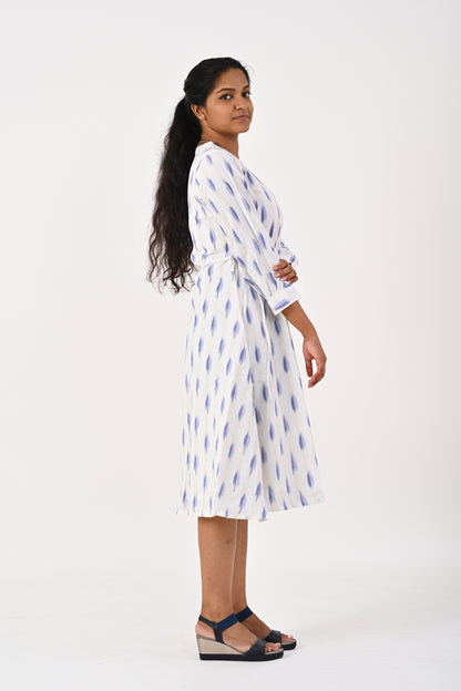 White Ikkat Dress with Draw String