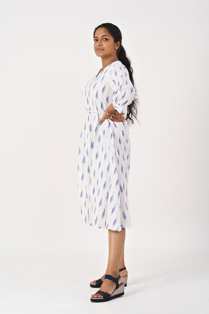 White Ikkat Dress with Draw String