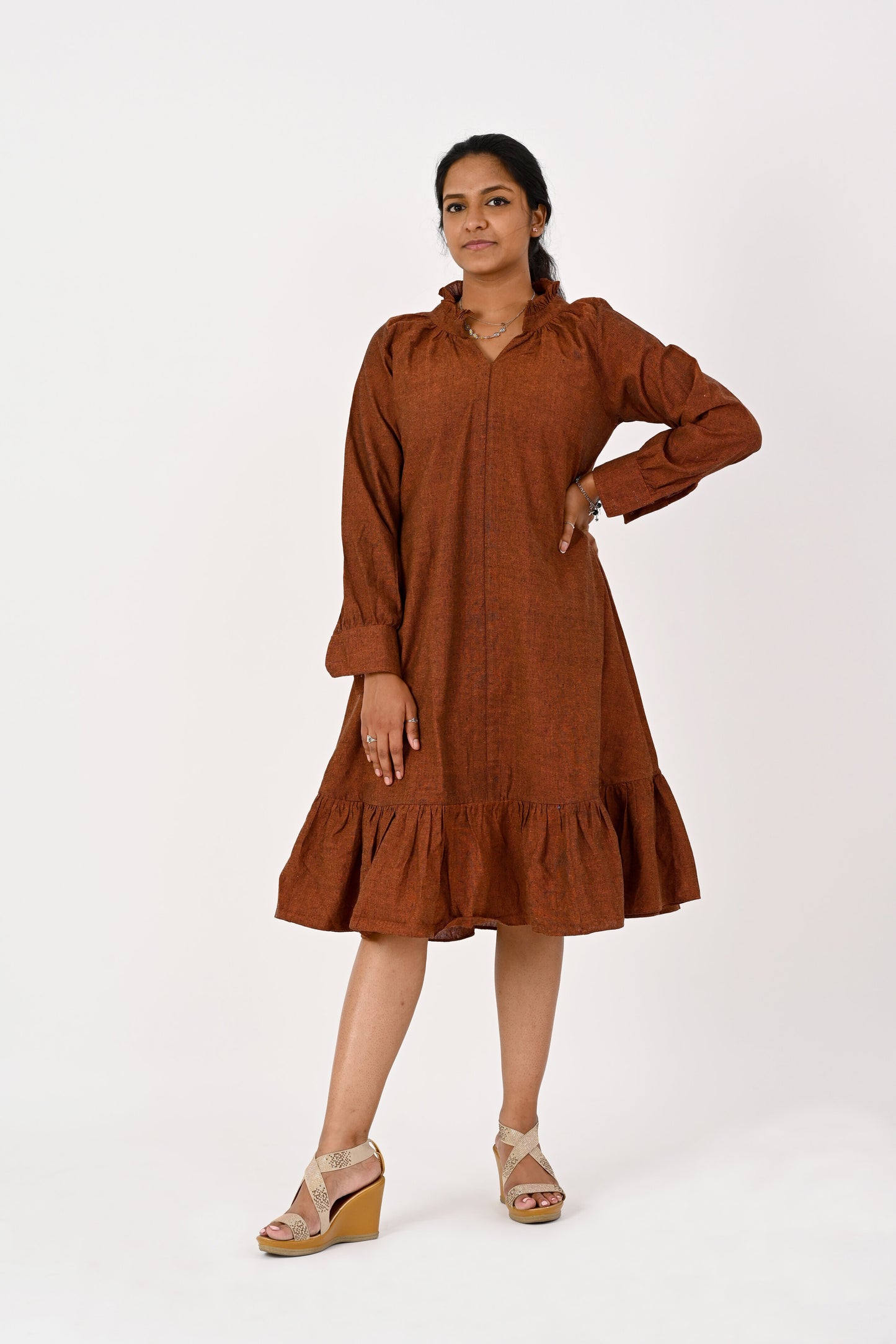 Brown full sleeve HANDLOOM dress