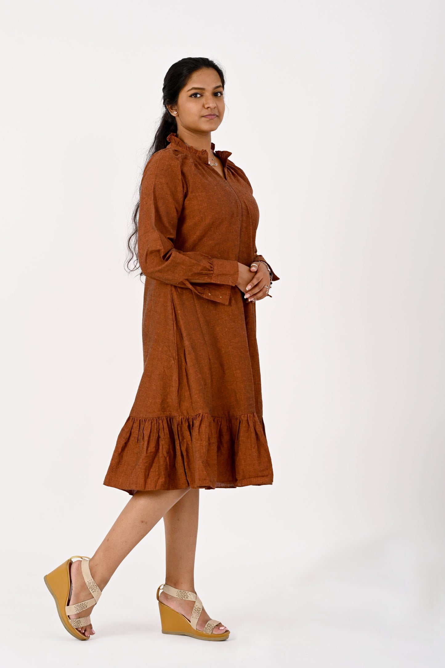 Brown full sleeve HANDLOOM dress