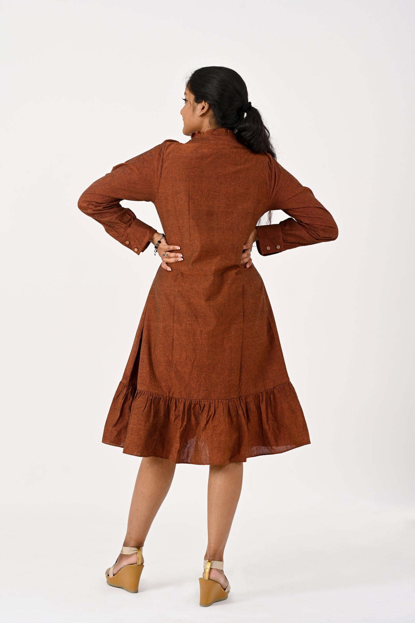 Brown full sleeve HANDLOOM dress